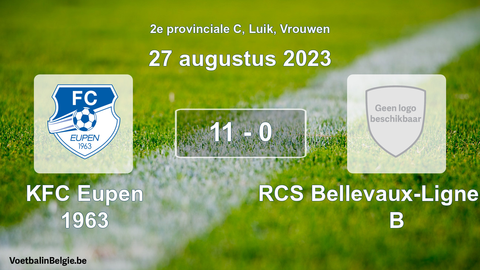 Gespeelde wedstrijd vrouwenvoetbal: KFC Eupen 1963 - RCS Bellevaux-Ligneuville B 11 - 0 (27 augustus 2023)