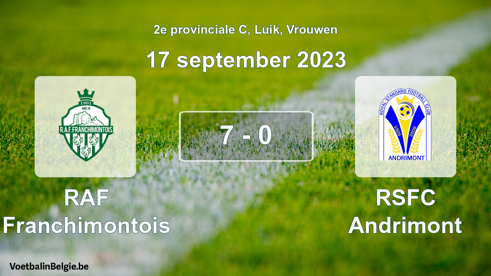 Gespeelde wedstrijd vrouwenvoetbal: RAF Franchimontois - RSFC Andrimont 7 - 0 (17 september 2023)