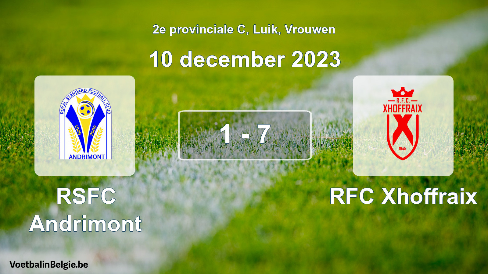 Gespeelde wedstrijd vrouwenvoetbal: RSFC Andrimont - RFC Xhoffraix 1 - 7 (10 december 2023)