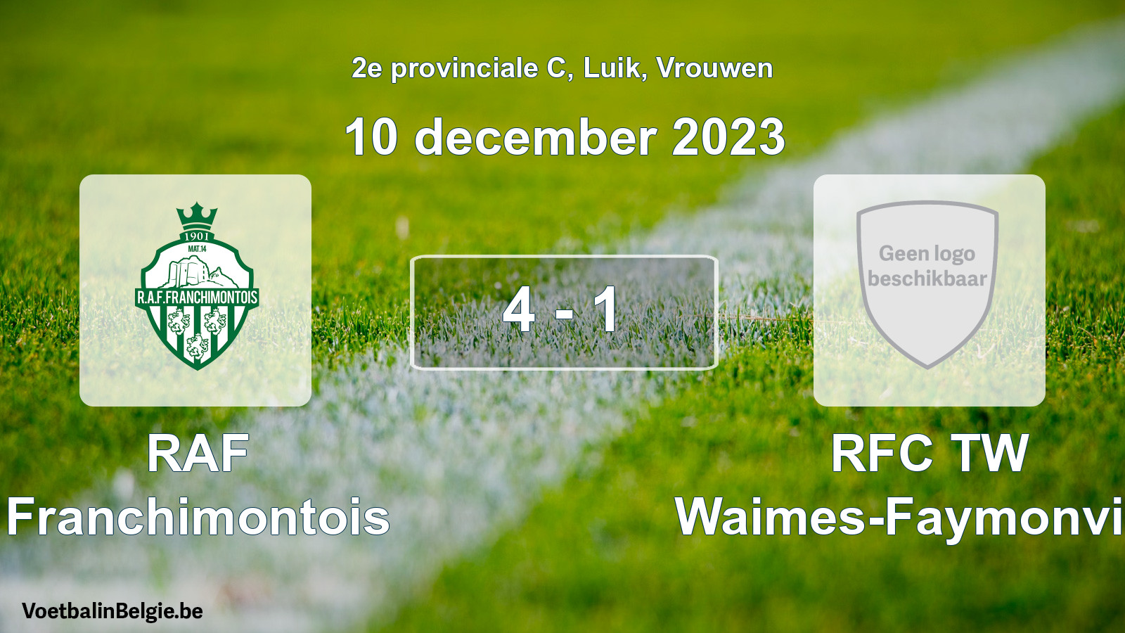 Gespeelde wedstrijd vrouwenvoetbal: RAF Franchimontois - RFC TW Waimes-Faymonville 4 - 1 (10 december 2023)