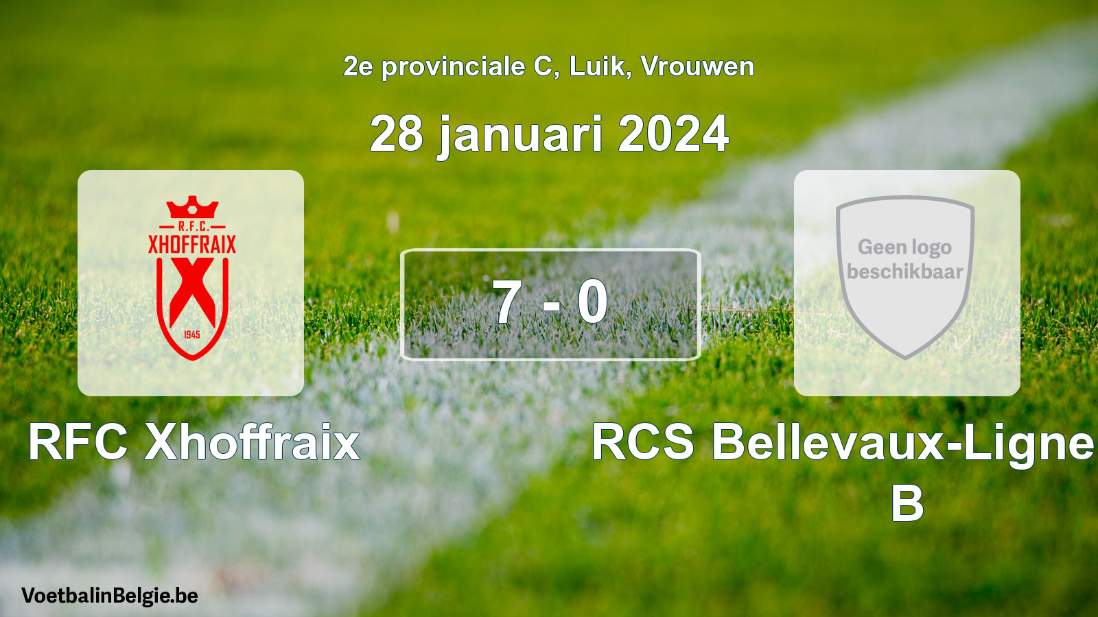 Gespeelde wedstrijd vrouwenvoetbal: RFC Xhoffraix - RCS Bellevaux-Ligneuville B 7 - 0 (28 januari 2024)
