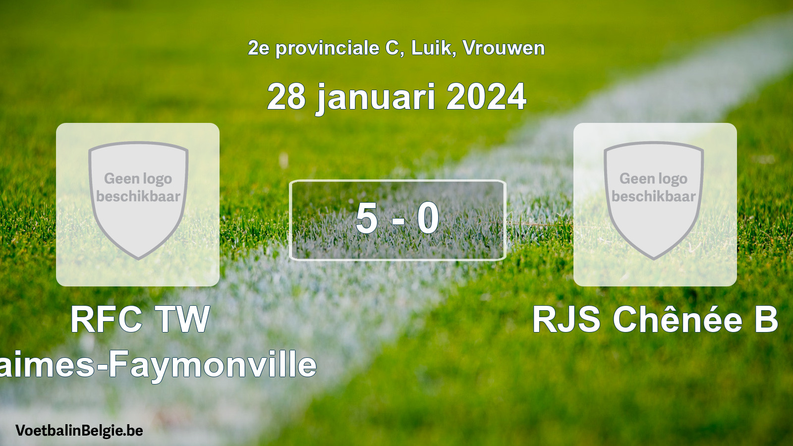 Gespeelde wedstrijd vrouwenvoetbal: RFC TW Waimes-Faymonville - RJS Chênée B 5 - 0 (28 januari 2024)