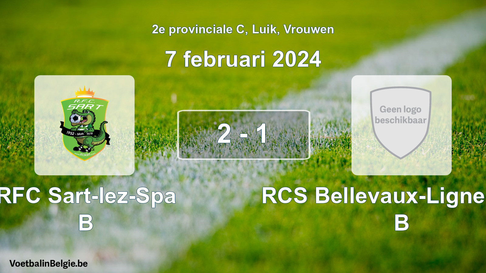 Gespeelde wedstrijd vrouwenvoetbal: RFC Sart-lez-Spa B - RCS Bellevaux-Ligneuville B 2 - 1 (7 februari 2024)