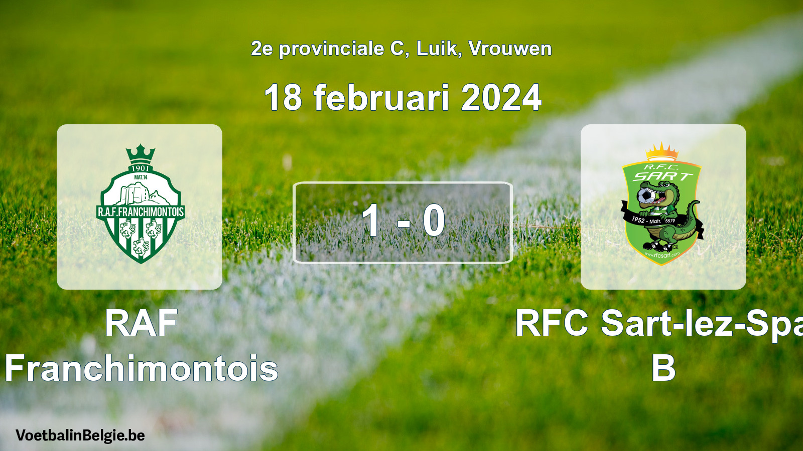 Gespeelde wedstrijd vrouwenvoetbal: RAF Franchimontois - RFC Sart-lez-Spa B 1 - 0 (18 februari 2024)