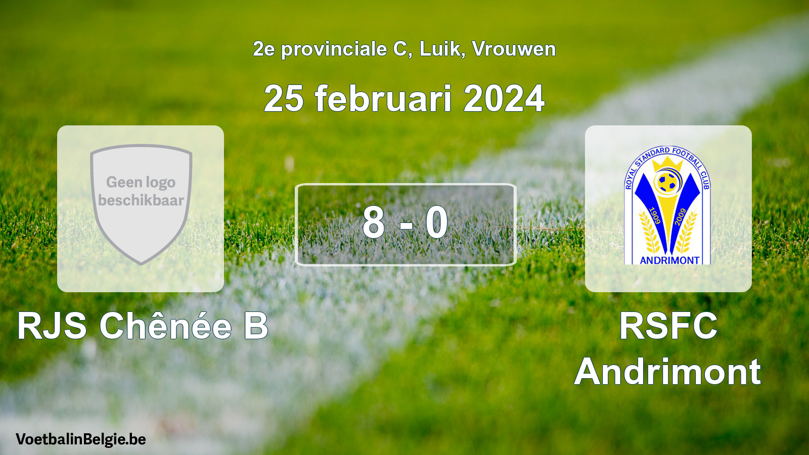 Gespeelde wedstrijd vrouwenvoetbal: RJS Chênée B - RSFC Andrimont 8 - 0 (25 februari 2024)