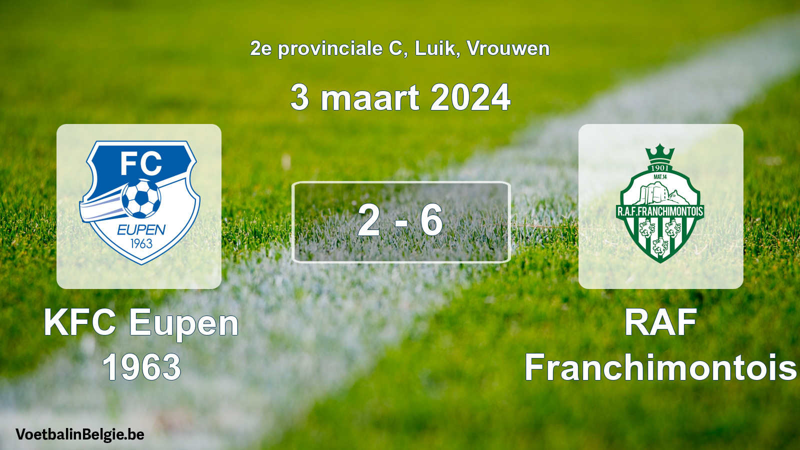 Gespeelde wedstrijd vrouwenvoetbal: KFC Eupen 1963 - RAF Franchimontois 2 - 6 (3 maart 2024)