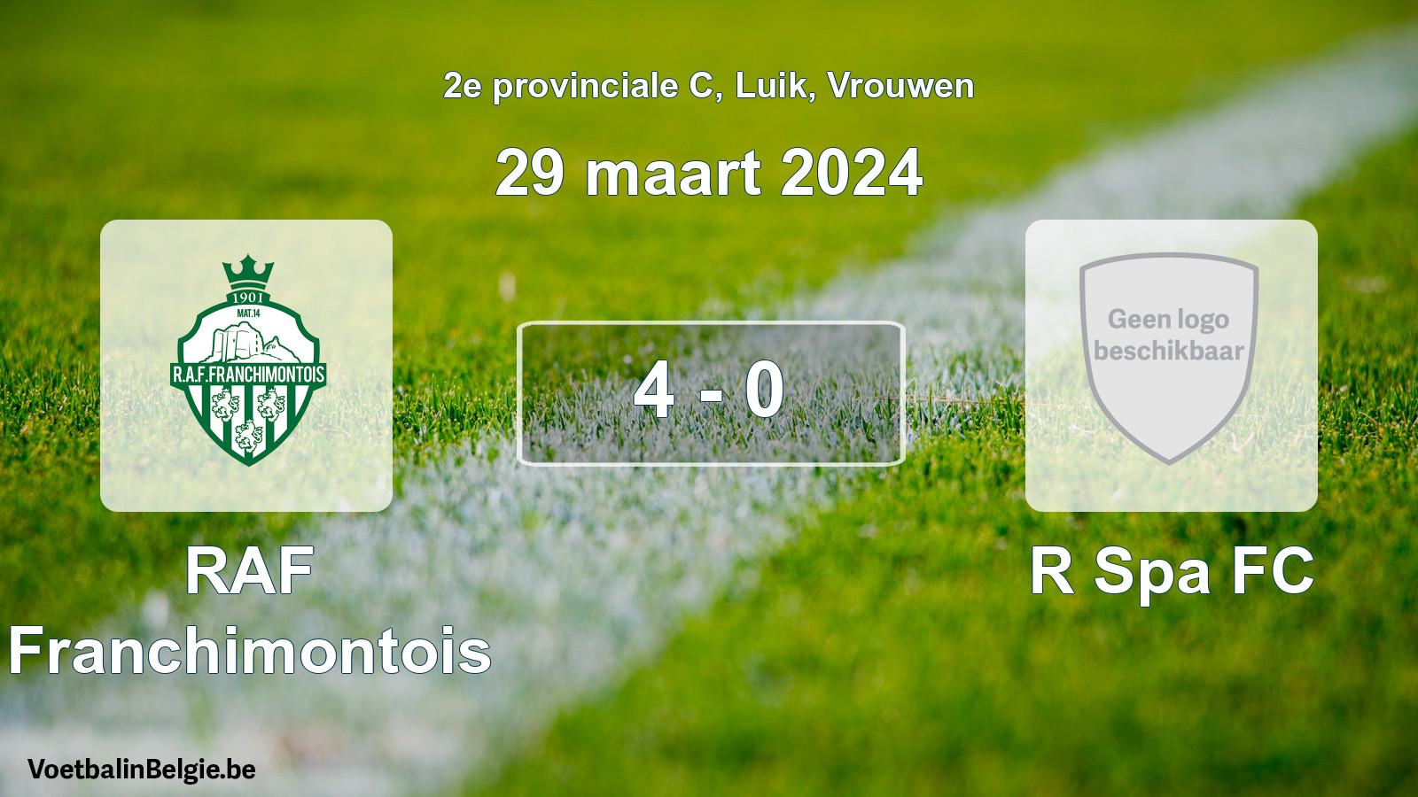 Gespeelde wedstrijd vrouwenvoetbal: RAF Franchimontois - R Spa FC 4 - 0 (29 maart 2024)
