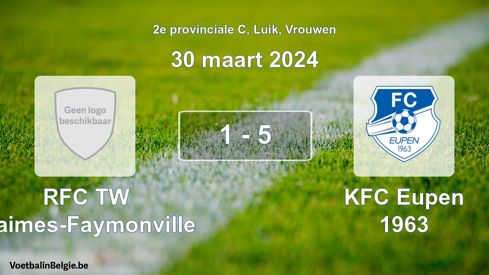 Gespeelde wedstrijd vrouwenvoetbal: RFC TW Waimes-Faymonville - KFC Eupen 1963 1 - 5 (30 maart 2024)