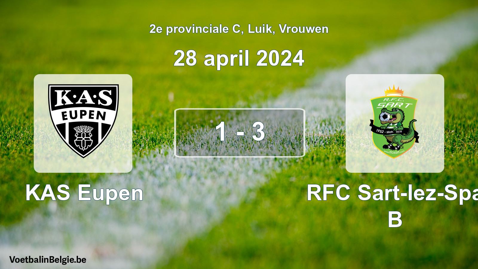 Gespeelde wedstrijd vrouwenvoetbal: KAS Eupen - RFC Sart-lez-Spa B 1 - 3 (28 april 2024)