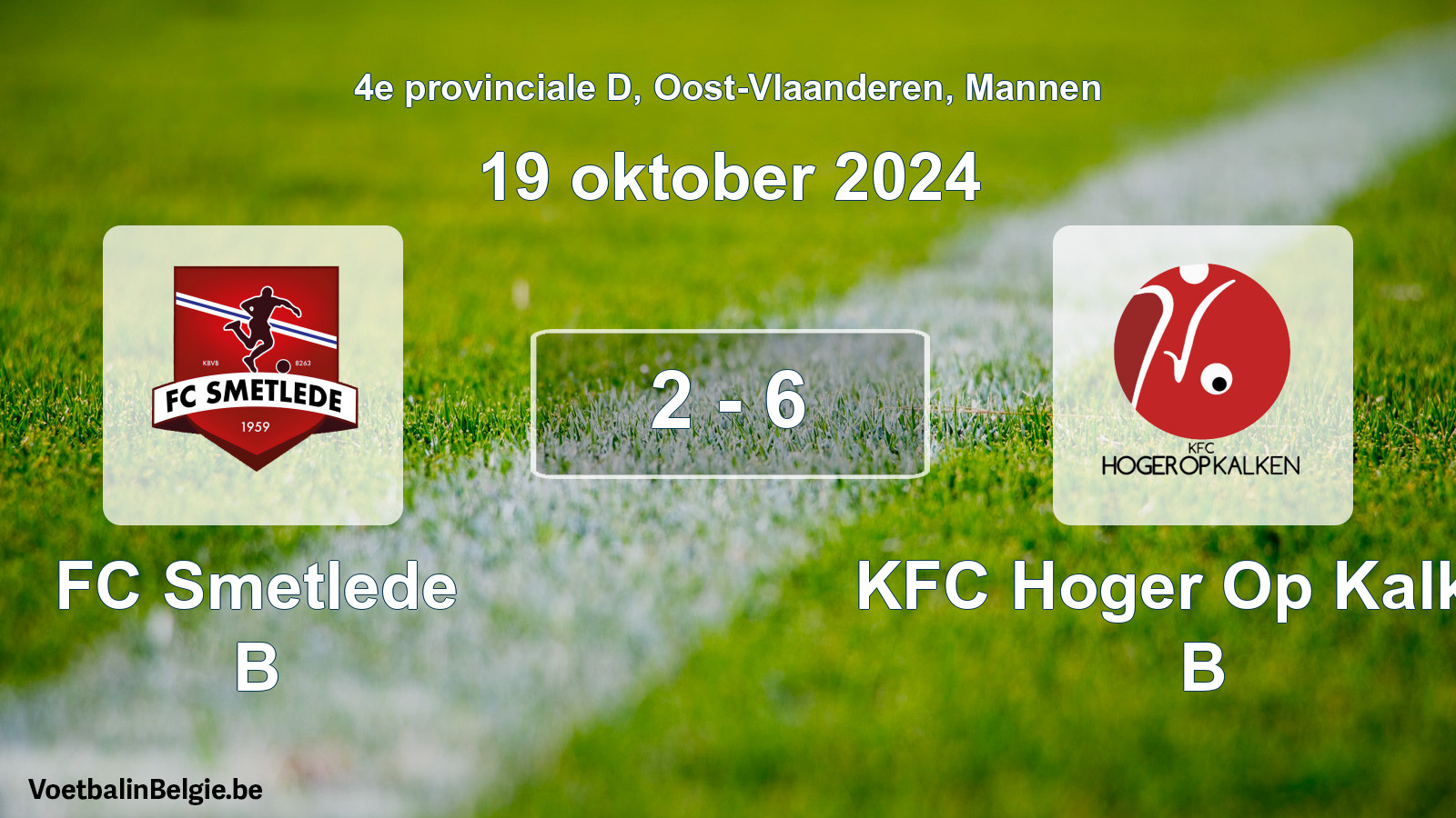 Gespeelde wedstrijd mannenvoetbal: FC Smetlede B - KFC Hoger Op Kalken B 2 - 6 (19 oktober 2024)