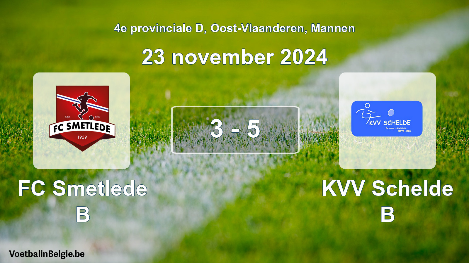 Gespeelde wedstrijd mannenvoetbal: FC Smetlede B - KVV Schelde B 3 - 5 (23 november 2024)