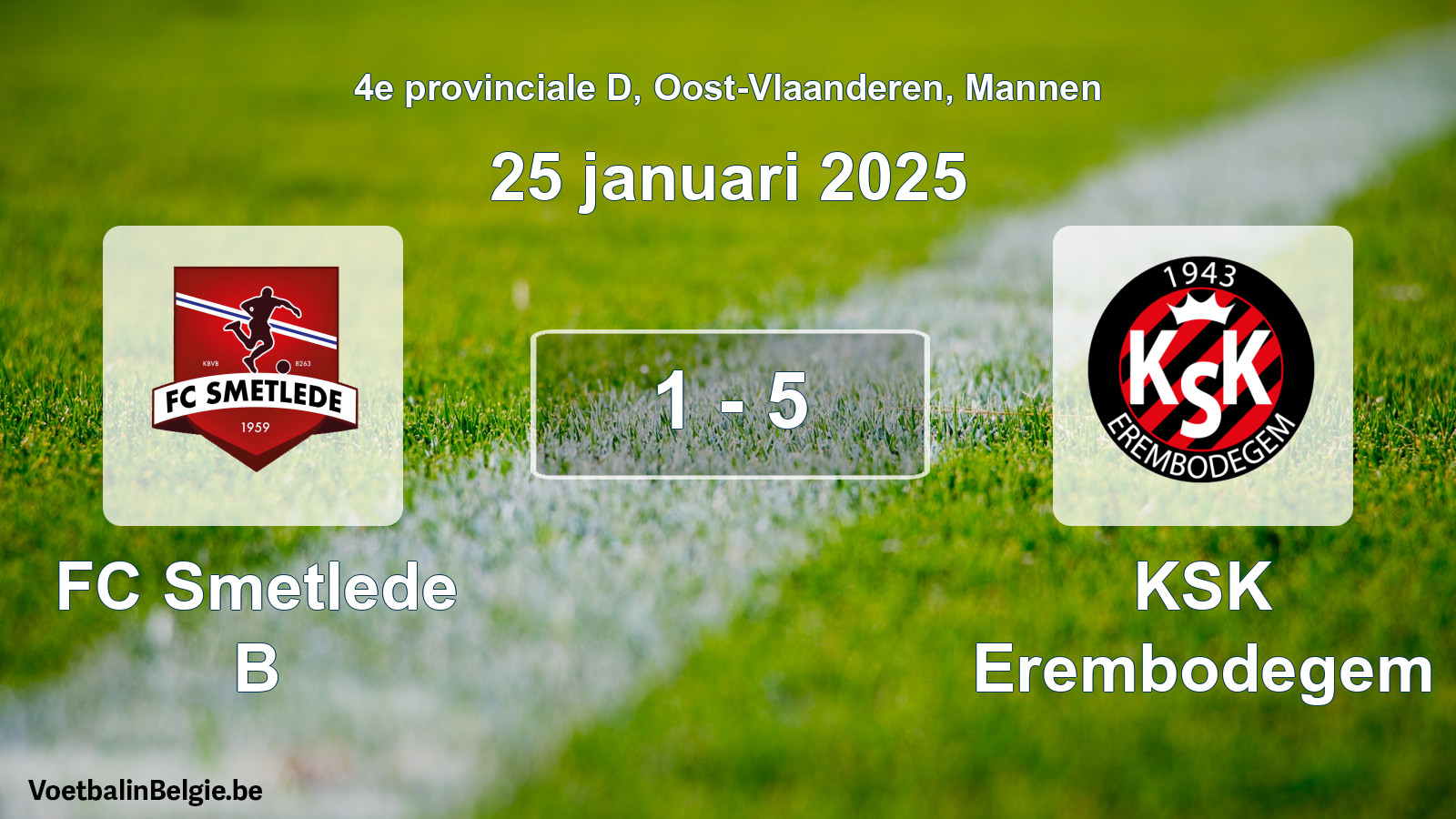 Gespeelde wedstrijd mannenvoetbal: FC Smetlede B - KSK Erembodegem 1 - 5 (25 januari 2025)