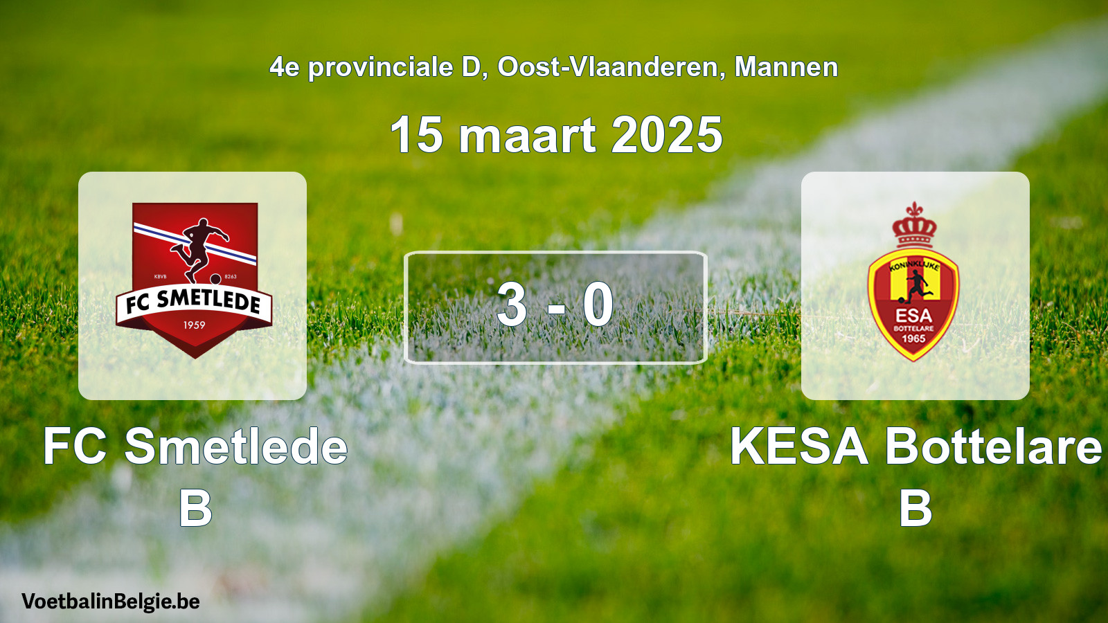 Gespeelde wedstrijd mannenvoetbal: FC Smetlede B - KESA Bottelare B 3 - 0 (15 maart 2025)