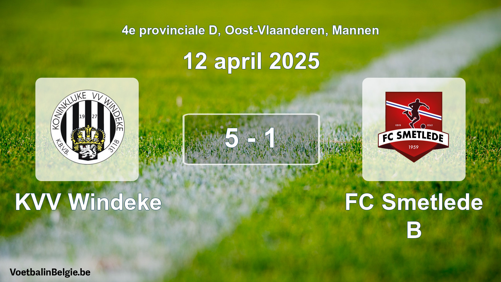 Gespeelde wedstrijd mannenvoetbal: KVV Windeke - FC Smetlede B 5 - 1 (12 april 2025)