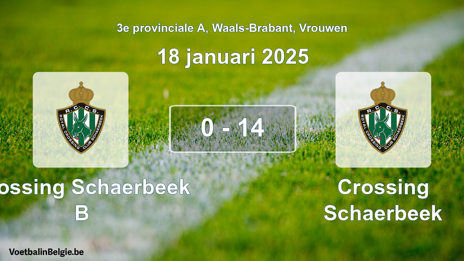 Gespeelde wedstrijd vrouwenvoetbal: Crossing Schaerbeek B - Crossing Schaerbeek 0 - 14 (18 januari 2025)