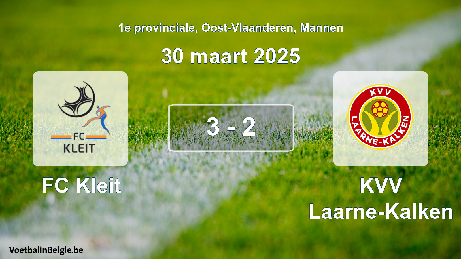 Gespeelde wedstrijd mannenvoetbal: FC Kleit - KVV Laarne-Kalken 3 - 2 (30 maart 2025)
