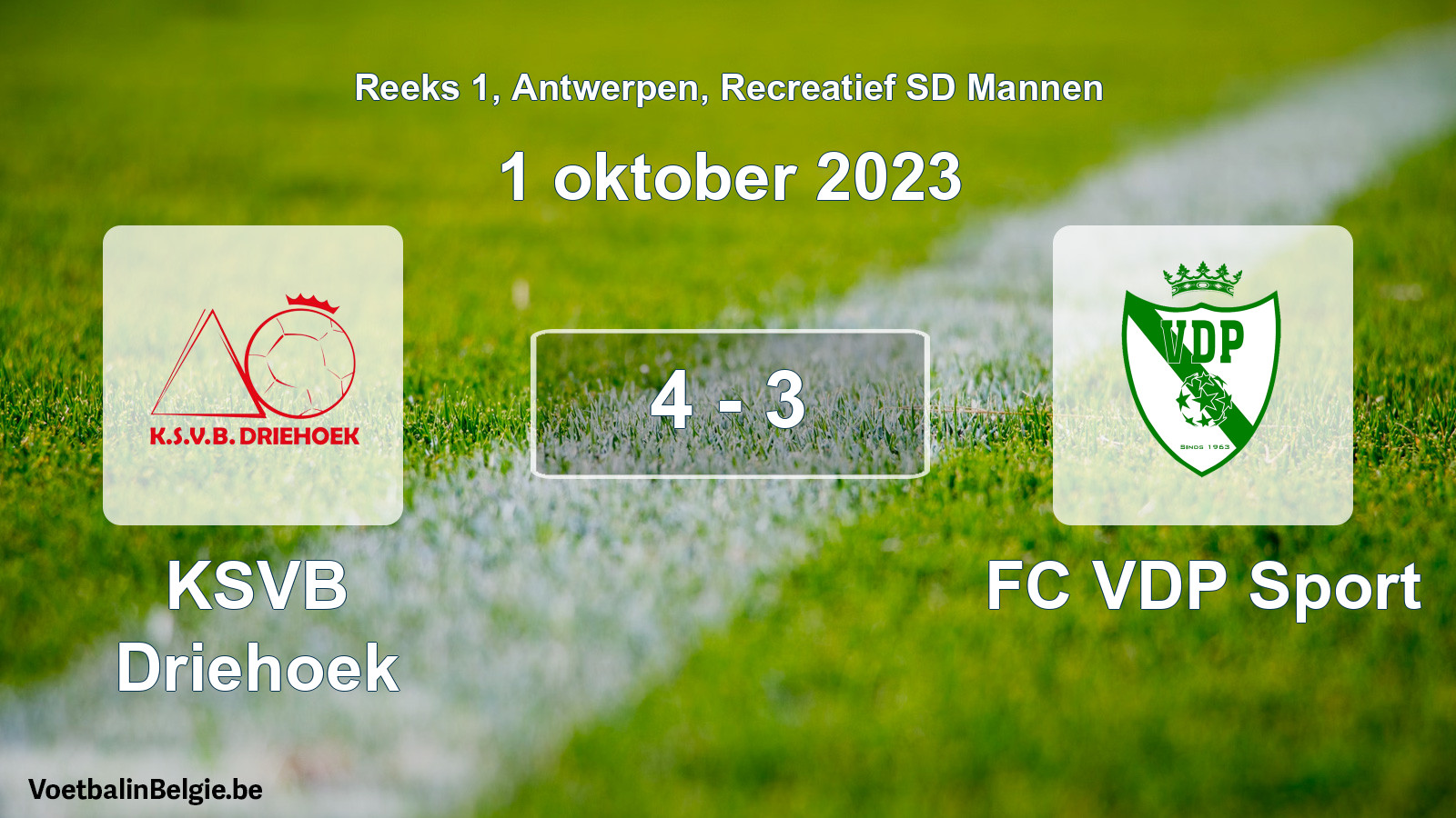 Played match recreational sd men football: KSVB Driehoek - FC VDP Sport 4 - 3 (1 October 2023)