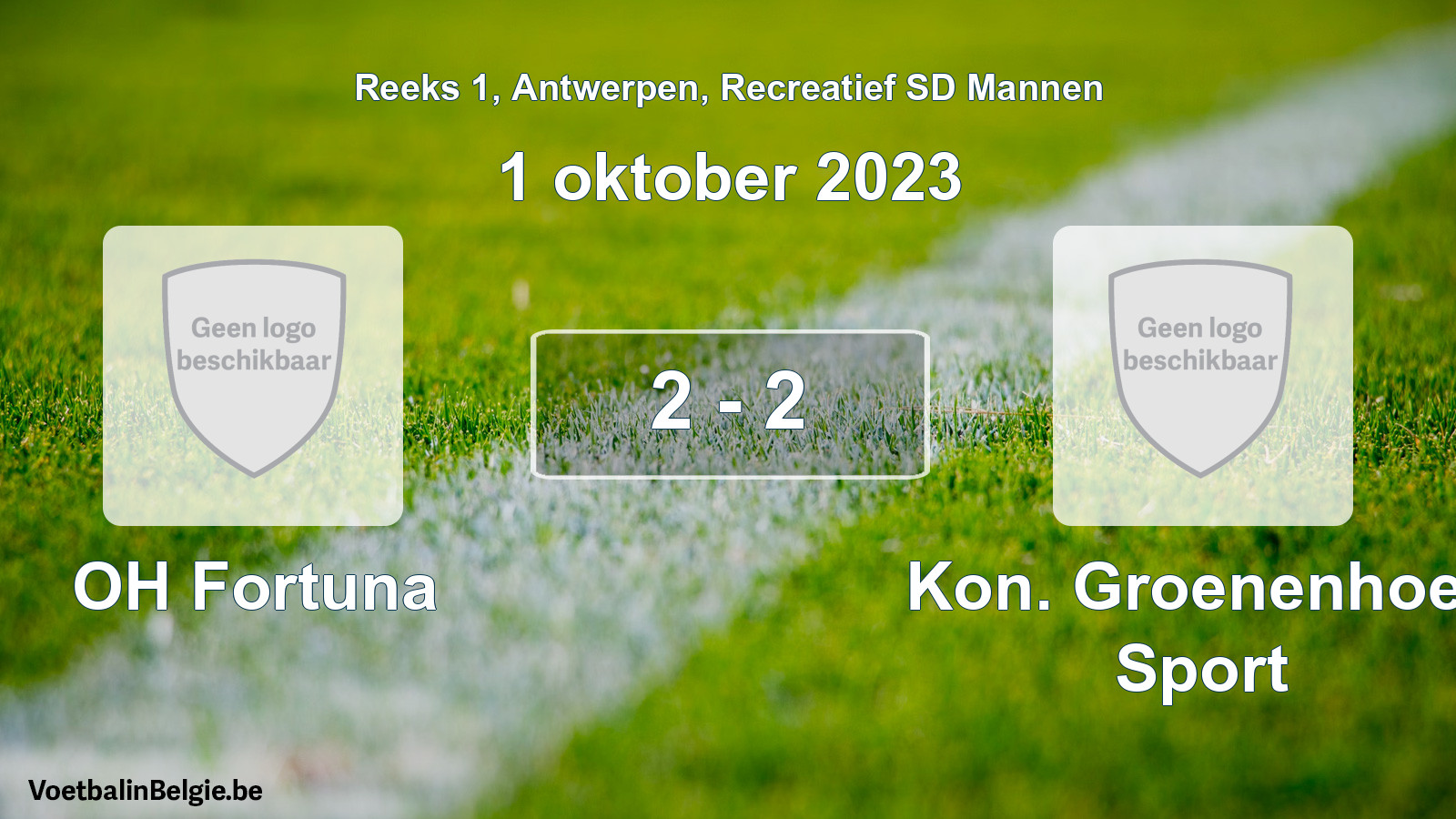 Gespeelde wedstrijd recreatiefvoetbal: OH Fortuna - Kon. Groenenhoek Sport 2 - 2 (1 oktober 2023)