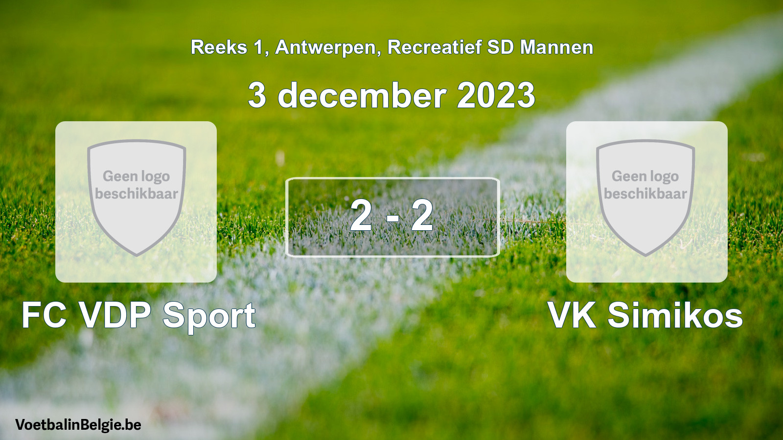 Gespeelde wedstrijd recreatiefvoetbal: FC VDP Sport - VK Simikos 2 - 2 (3 december 2023)