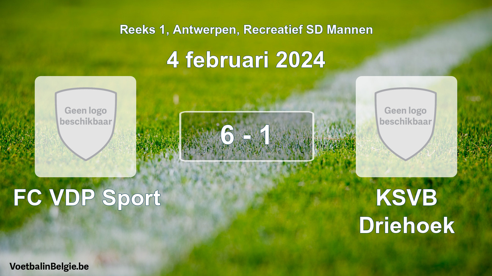 Gespeelde wedstrijd recreatiefvoetbal: FC VDP Sport - KSVB Driehoek 6 - 1 (4 februari 2024)