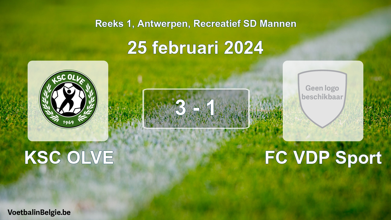 Gespeelde wedstrijd recreatiefvoetbal: KSC OLVE - FC VDP Sport 3 - 1 (25 februari 2024)