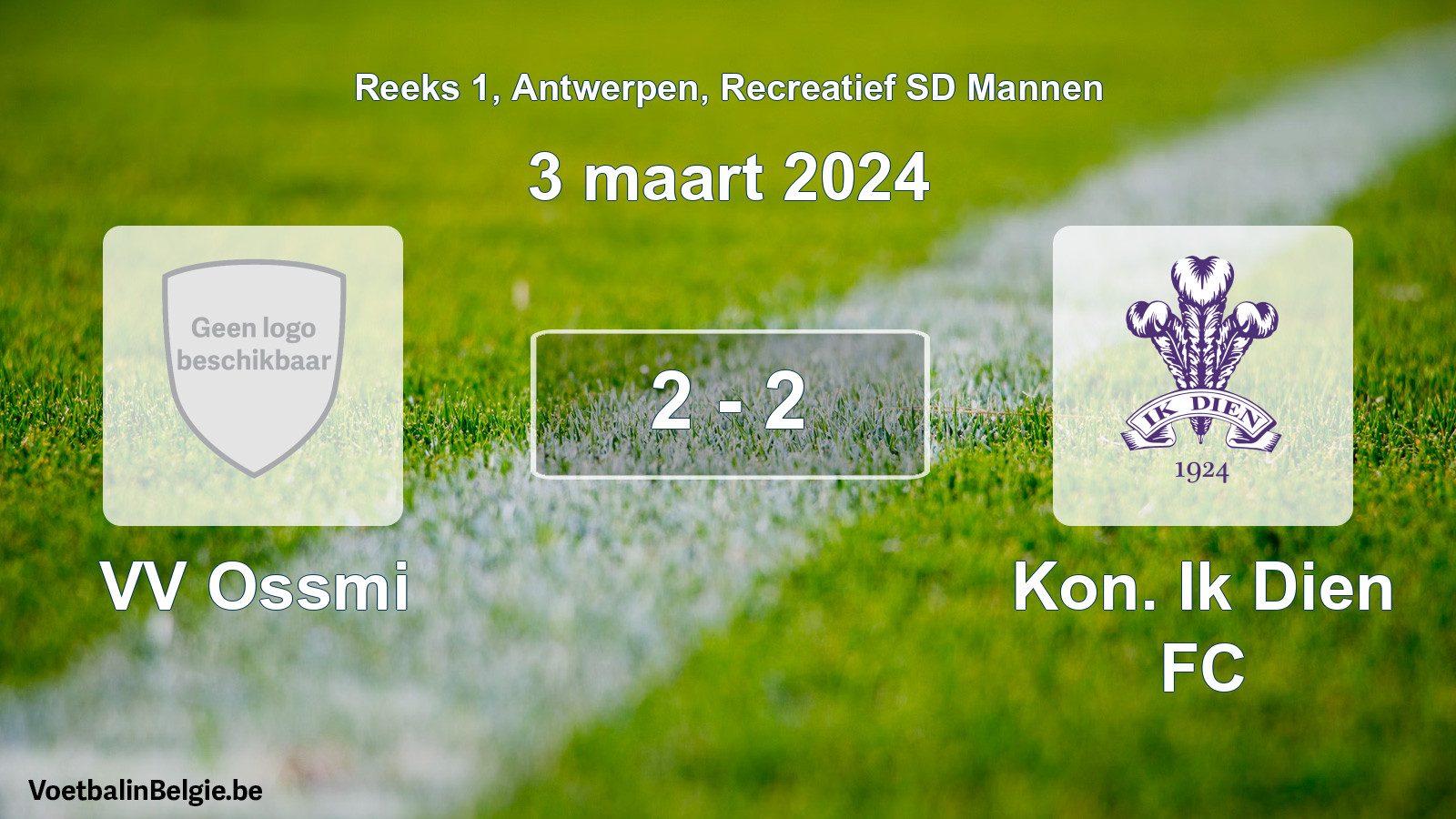 Gespeelde wedstrijd recreatiefvoetbal: VV Ossmi - Kon. Ik Dien FC 2 - 2 (3 maart 2024)