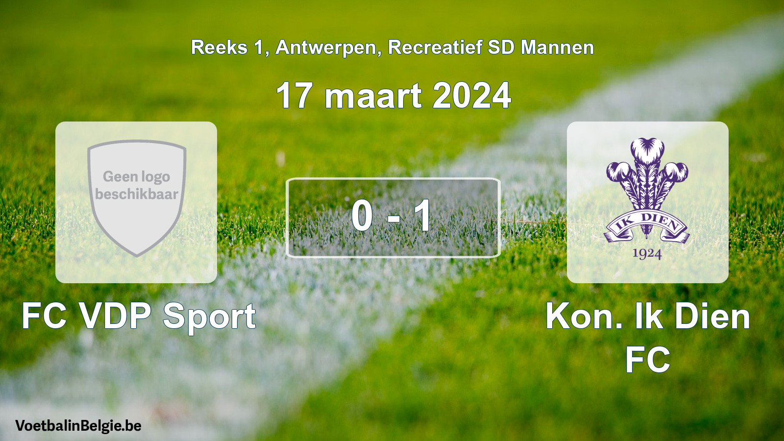 Gespeelde wedstrijd recreatiefvoetbal: FC VDP Sport - Kon. Ik Dien FC 0 - 1 (17 maart 2024)