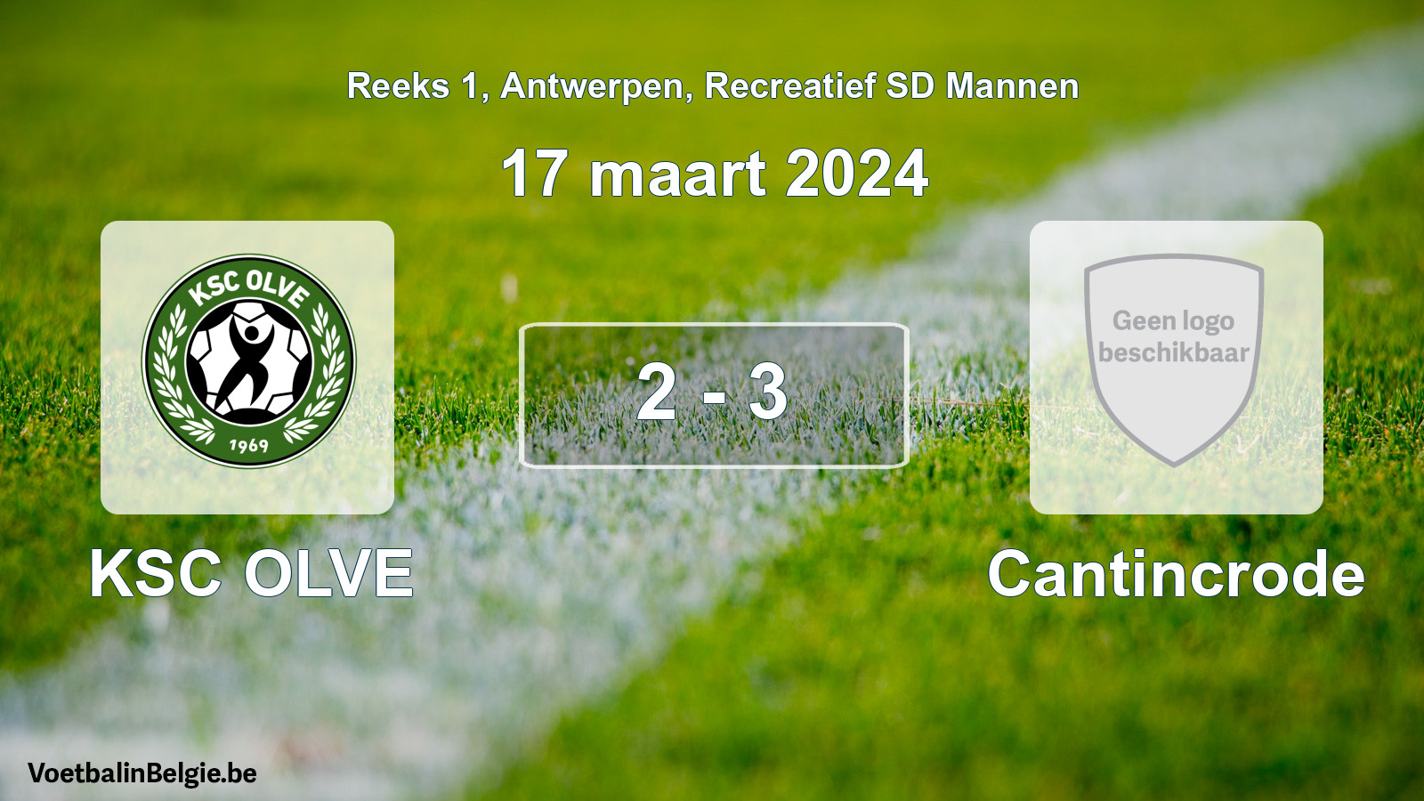 Gespeelde wedstrijd recreatiefvoetbal: KSC OLVE - Cantincrode 2 - 3 (17 maart 2024)
