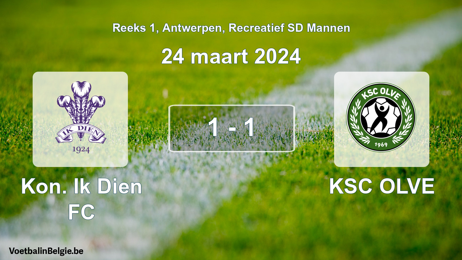 Gespeelde wedstrijd recreatiefvoetbal: Kon. Ik Dien FC - KSC OLVE 1 - 1 (24 maart 2024)