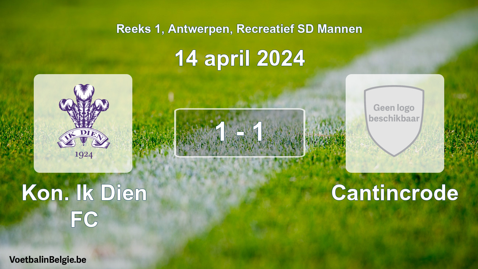 Gespeelde wedstrijd recreatiefvoetbal: Kon. Ik Dien FC - Cantincrode 1 - 1 (14 april 2024)