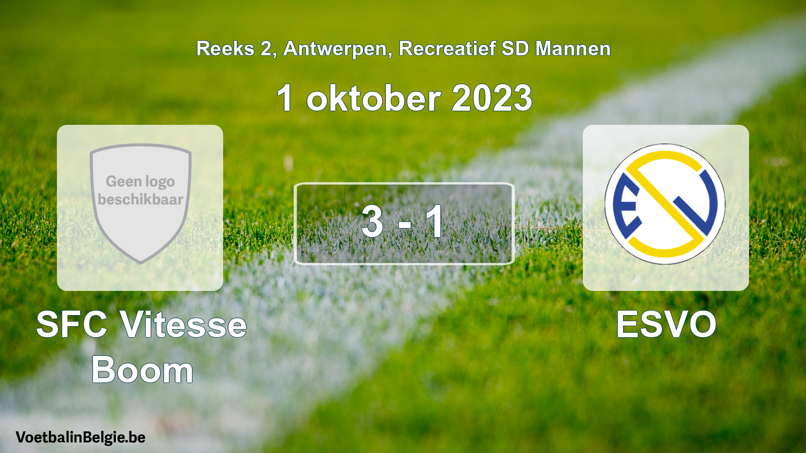 Gespeelde wedstrijd recreatiefvoetbal: SFC Vitesse Boom - ESVO 3 - 1 (1 oktober 2023)