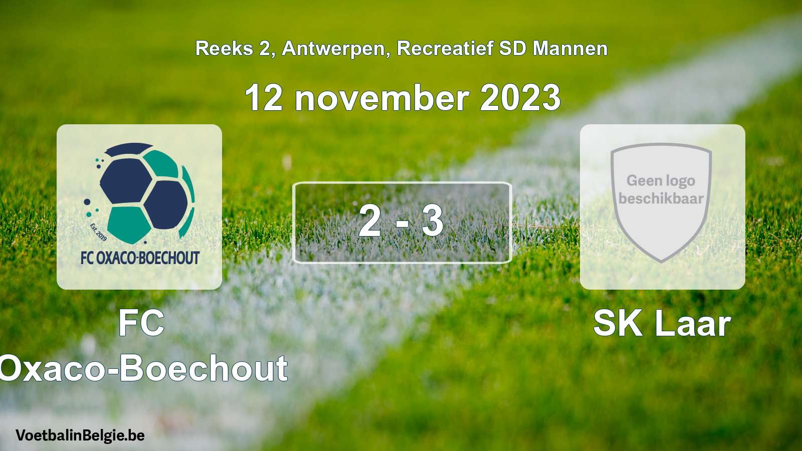 Gespeelde wedstrijd recreatiefvoetbal: FC Oxaco-Boechout - SK Laar 2 - 3 (12 november 2023)