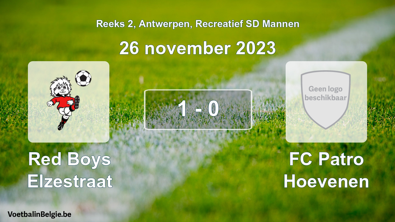 Gespeelde wedstrijd recreatiefvoetbal: Red Boys Elzestraat - FC Patro Hoevenen 1 - 0 (26 november 2023)