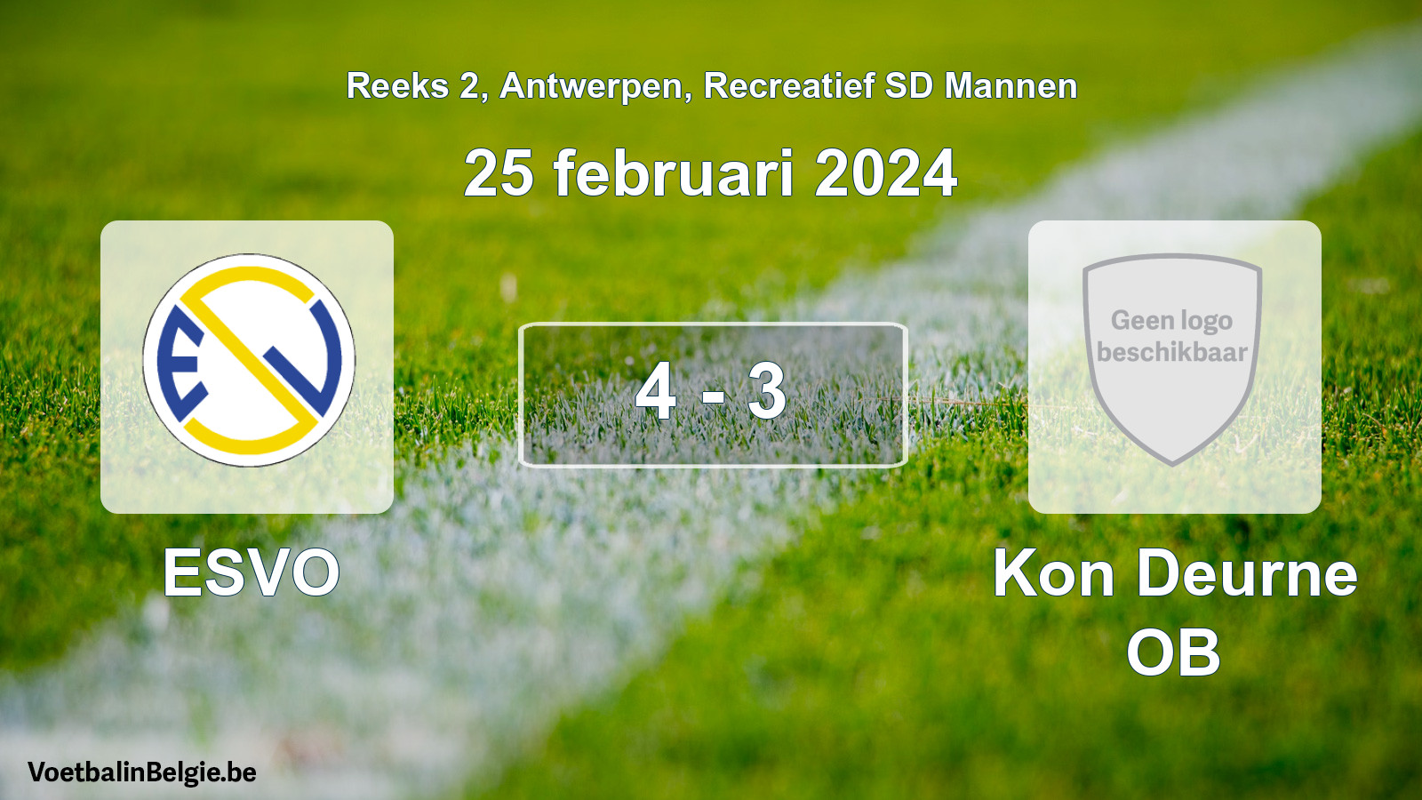 Gespeelde wedstrijd recreatiefvoetbal: ESVO - Kon Deurne OB 4 - 3 (25 februari 2024)