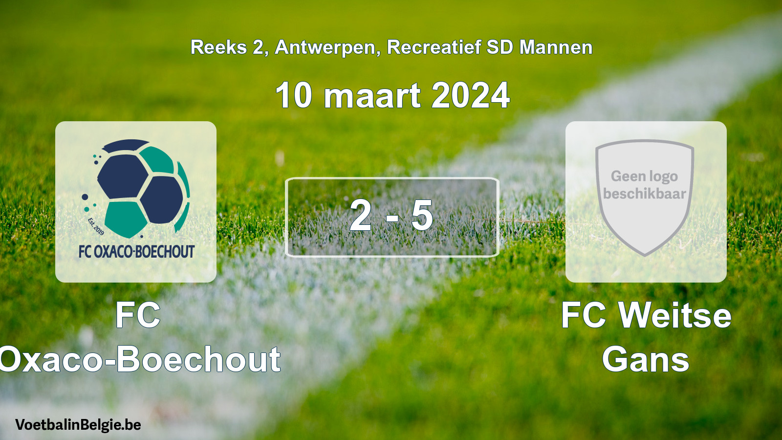 Gespeelde wedstrijd recreatiefvoetbal: FC Oxaco-Boechout - FC Weitse Gans 2 - 5 (10 maart 2024)
