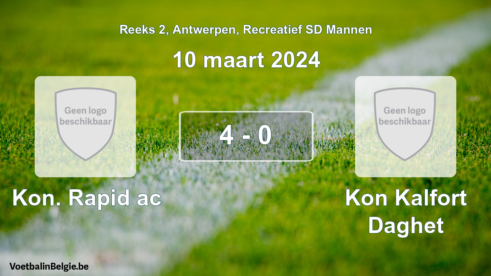 Gespeelde wedstrijd recreatiefvoetbal: Kon. Rapid ac - Kon Kalfort Daghet 4 - 0 (10 maart 2024)