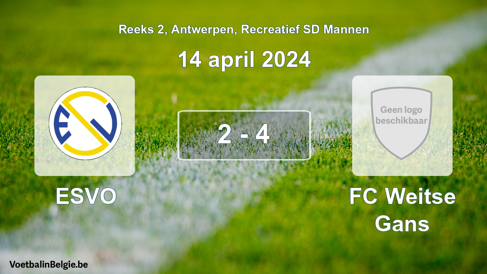 Gespeelde wedstrijd recreatiefvoetbal: ESVO - FC Weitse Gans 2 - 4 (14 april 2024)
