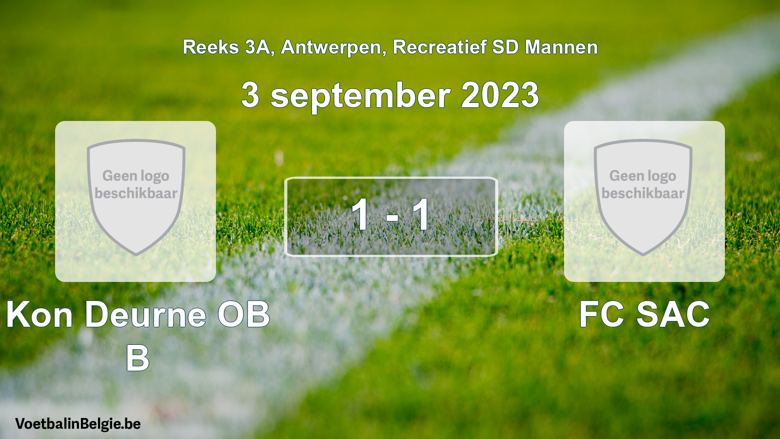 Gespeelde wedstrijd recreatiefvoetbal: Kon Deurne OB B - FC SAC 1 - 1 (3 september 2023)