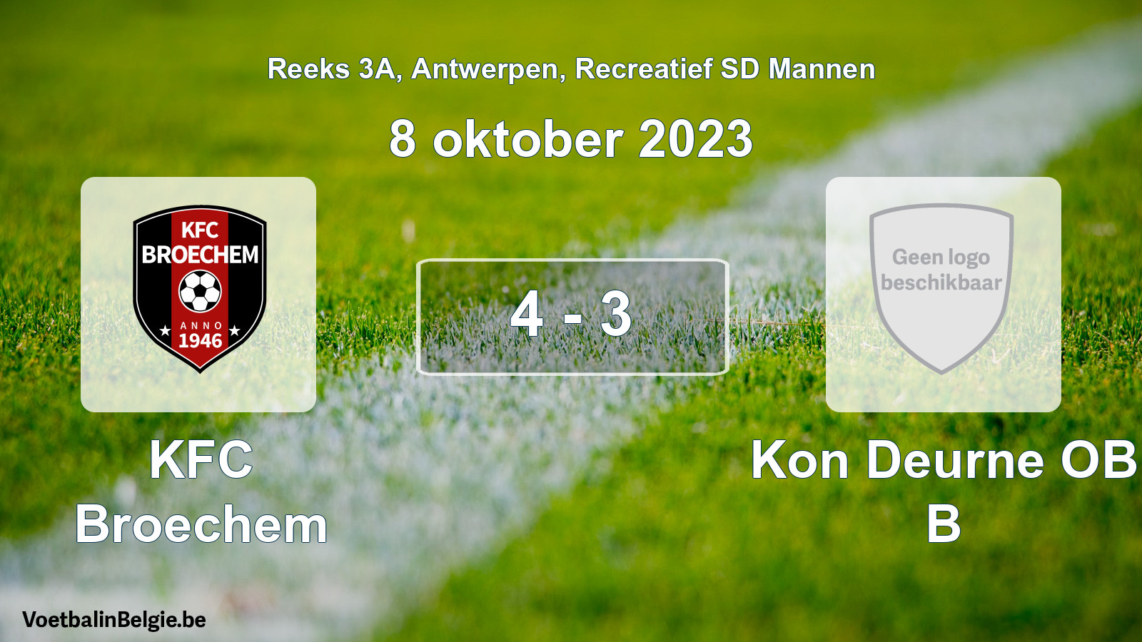 Gespeelde wedstrijd recreatiefvoetbal: KFC Broechem - Kon Deurne OB B 4 - 3 (8 oktober 2023)