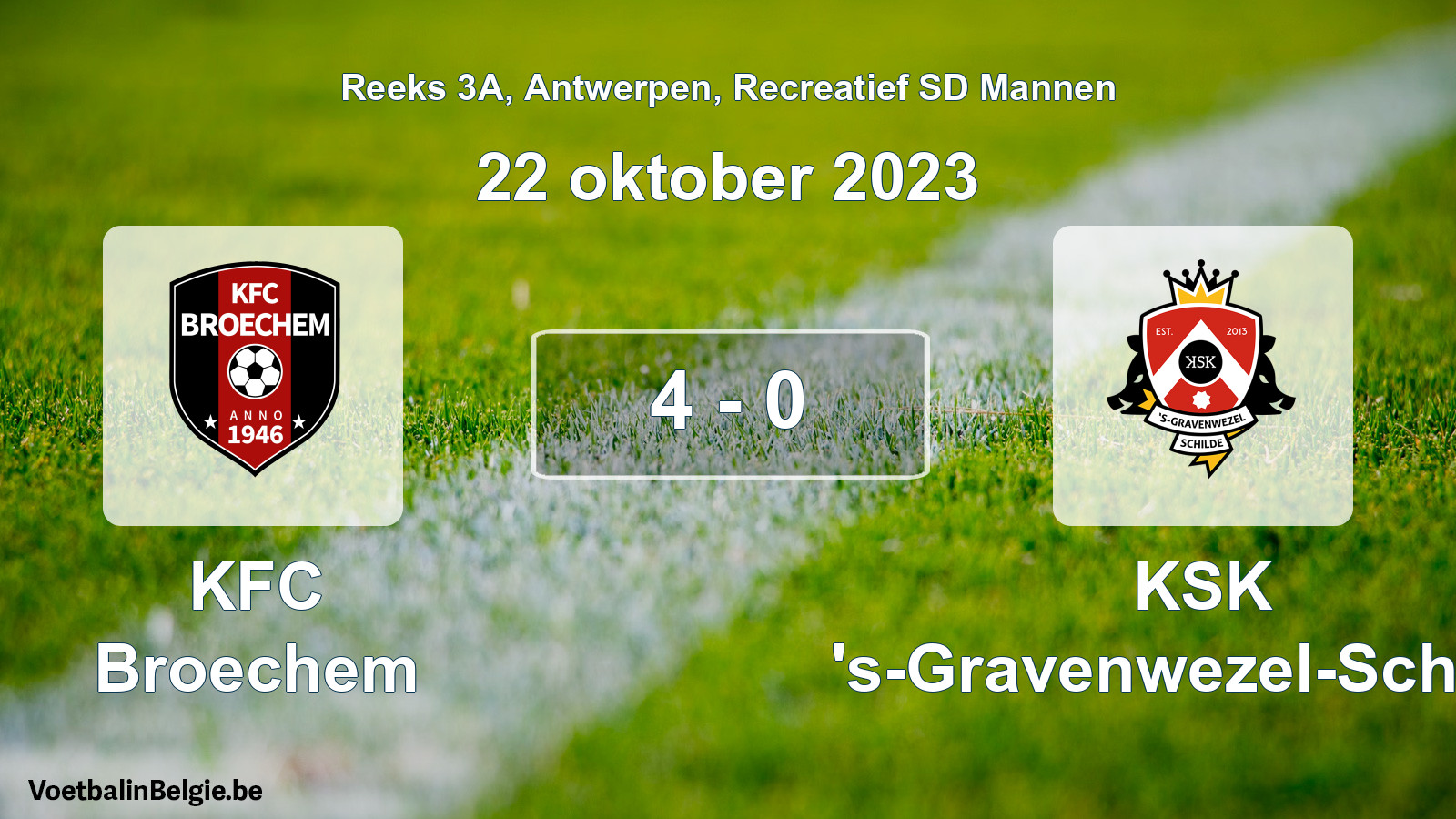Gespeelde wedstrijd recreatiefvoetbal: KFC Broechem - KSK 's-Gravenwezel-Schilde 4 - 0 (22 oktober 2023)