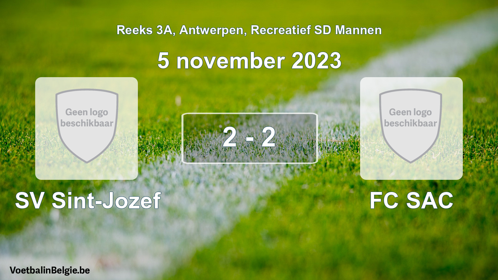 Gespeelde wedstrijd recreatiefvoetbal: SV Sint-Jozef - FC SAC 2 - 2 (5 november 2023)
