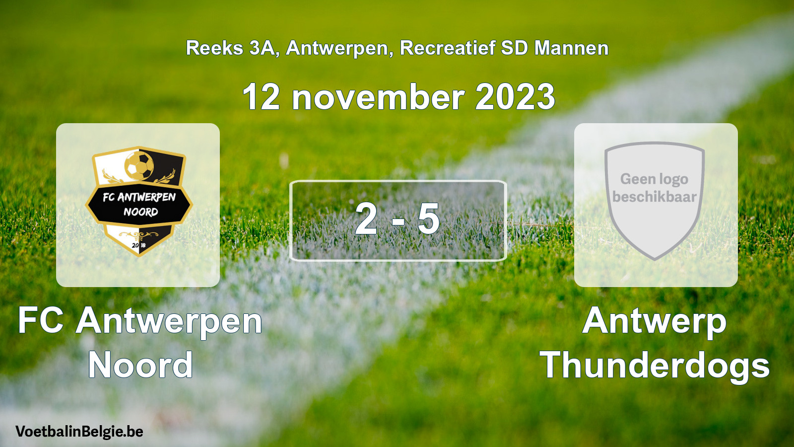 Gespeelde wedstrijd recreatiefvoetbal: FC Antwerpen Noord - Antwerp Thunderdogs 2 - 5 (12 november 2023)