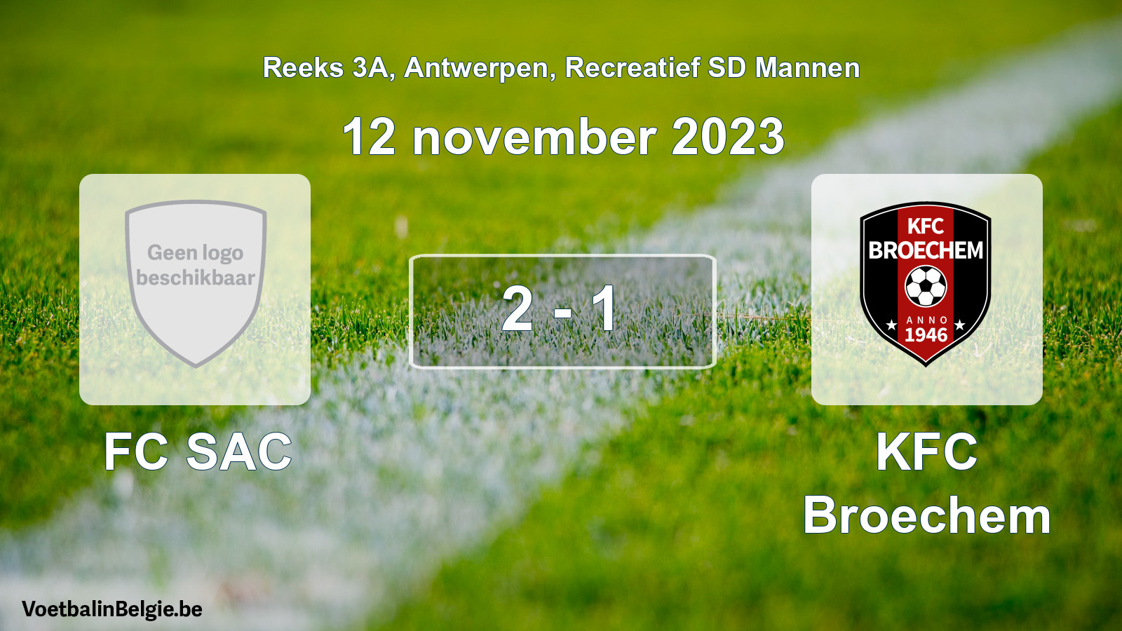 Gespeelde wedstrijd recreatiefvoetbal: FC SAC - KFC Broechem 2 - 1 (12 november 2023)