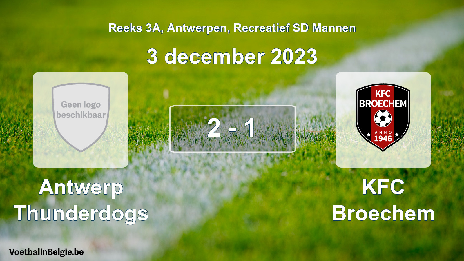 Gespeelde wedstrijd recreatiefvoetbal: Antwerp Thunderdogs - KFC Broechem 2 - 1 (3 december 2023)