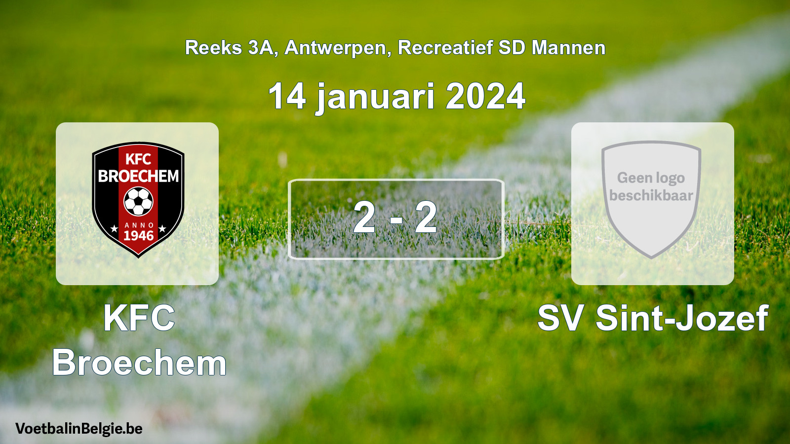 Gespeelde wedstrijd recreatiefvoetbal: KFC Broechem - SV Sint-Jozef 2 - 2 (14 januari 2024)