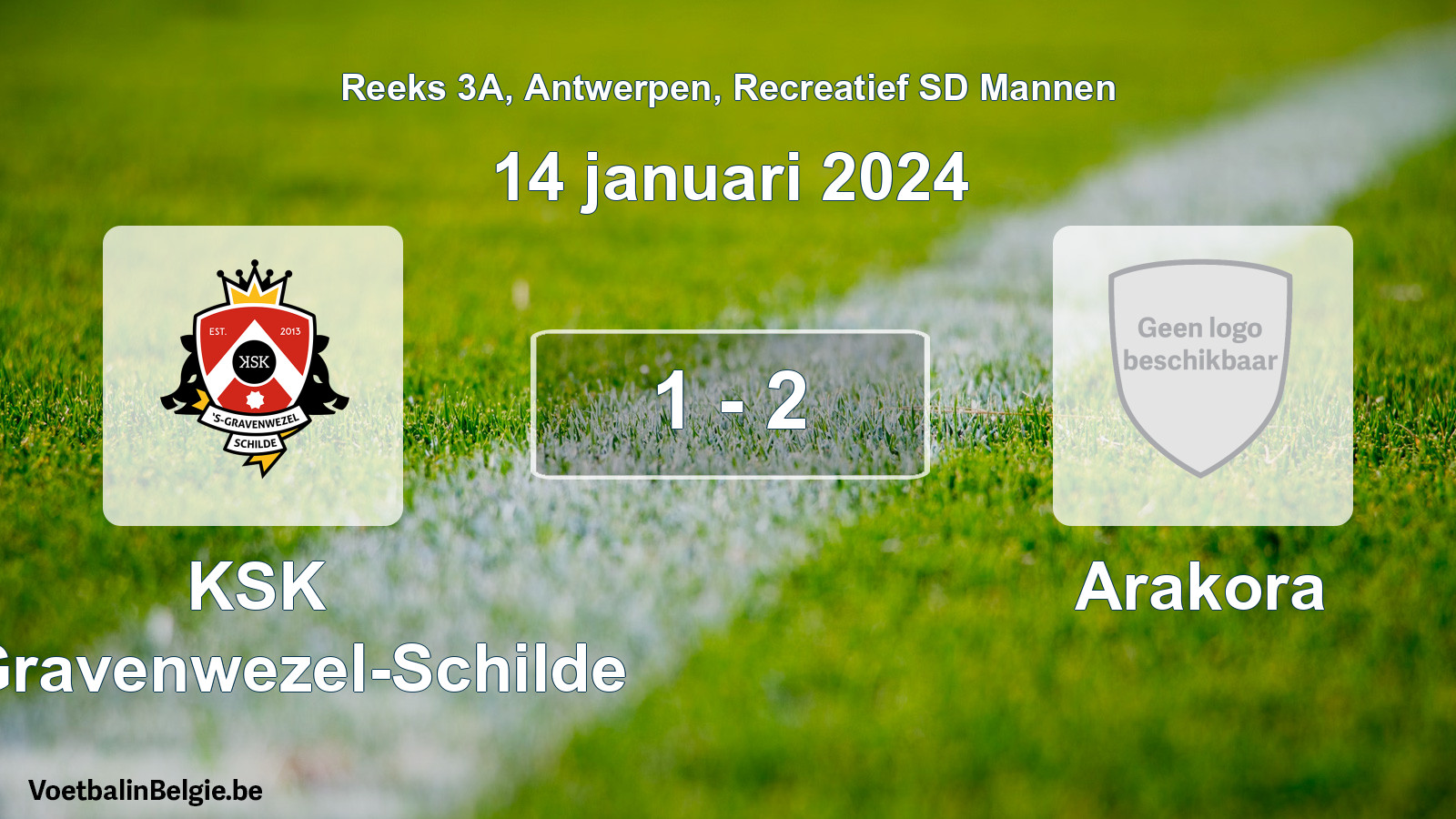 Gespeelde wedstrijd recreatiefvoetbal: KSK 's-Gravenwezel-Schilde - Arakora 1 - 2 (14 januari 2024)