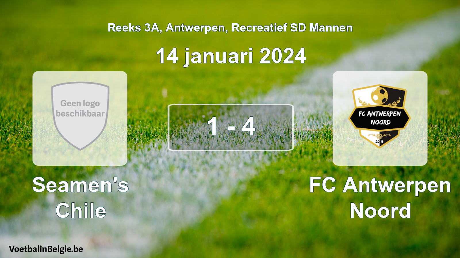 Gespeelde wedstrijd recreatiefvoetbal: Seamen's Chile - FC Antwerpen Noord 1 - 4 (14 januari 2024)