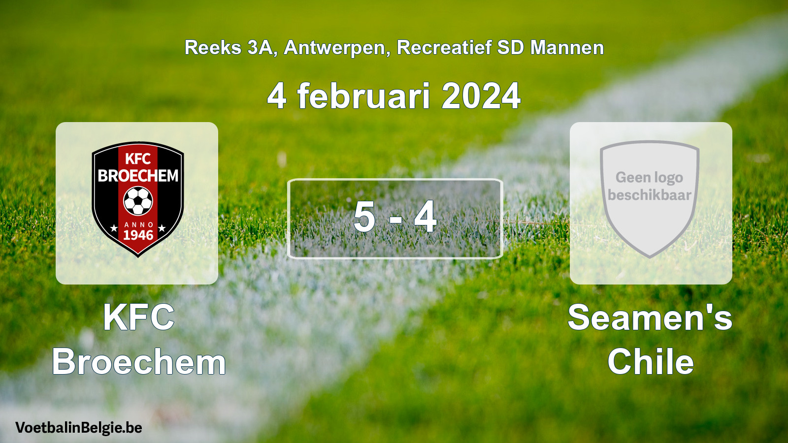 Gespeelde wedstrijd recreatiefvoetbal: KFC Broechem - Seamen's Chile 5 - 4 (4 februari 2024)