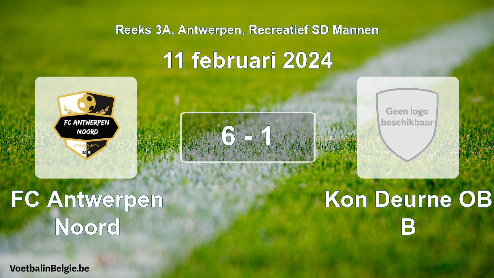 Gespeelde wedstrijd recreatiefvoetbal: FC Antwerpen Noord - Kon Deurne OB B 6 - 1 (11 februari 2024)