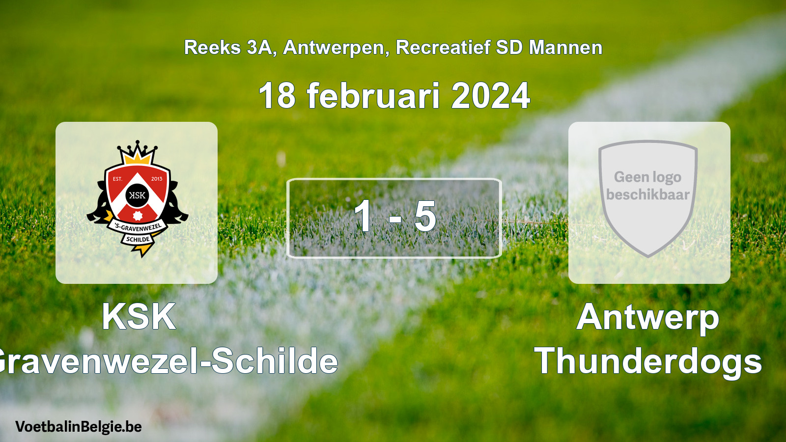 Gespeelde wedstrijd recreatiefvoetbal: KSK 's-Gravenwezel-Schilde - Antwerp Thunderdogs 1 - 5 (18 februari 2024)